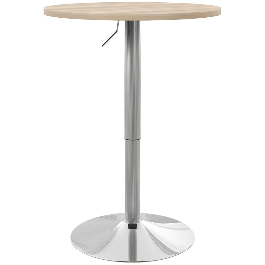 HOMCOM Runder Bartisch, hoher Küchentisch, Stehtisch, höhenverstellbar 69-91 cm, mit 360° drehbarer Platte, Stahlbasis in Naturholz und Grau   Aosom von HOMCOM