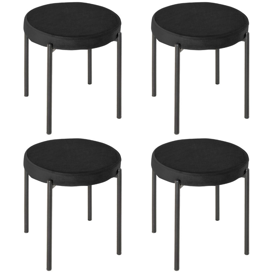 HOMCOM 4er-Set Esszimmerhocker Stapelbar Esszimmerstühle Küchenstuhl mit gepolstertem Sitz, Samtoptik Sitzhocker Samt für Küche Esszimmer Metall Schwarz 41,5 x 41,5 x 46 cm   Aosom von HOMCOM