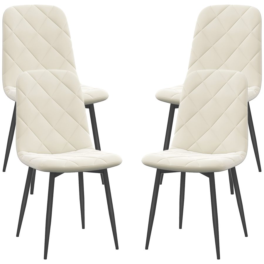HOMCOM 4er-Set Esszimmerstühle, gepolsterte Küchenstühle mit hoher Rückenlehne, Stahlbeinen und Samtstoff, für Wohnzimmer, Schlafzimmer, Küche, Creme   Aosom von HOMCOM