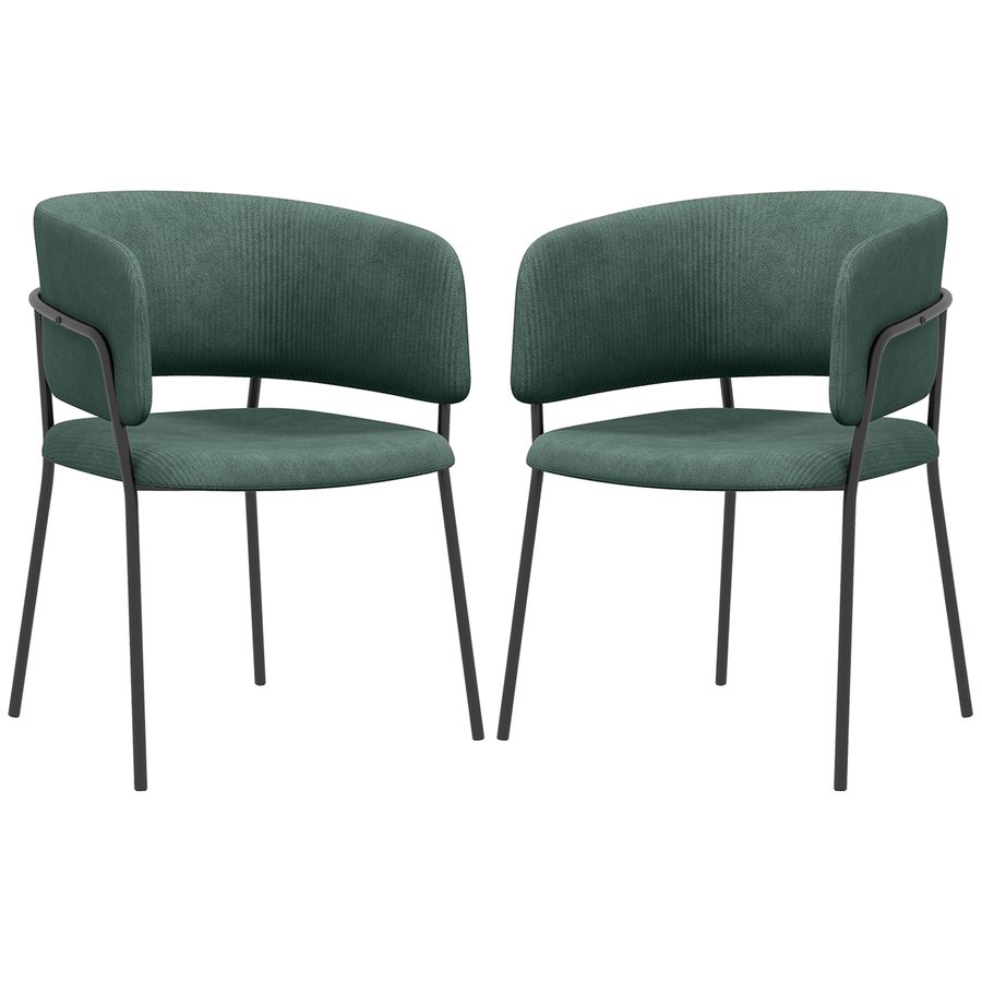 HOMCOM 2er-Set Esszimmerstühle mit Stuhlbeinen aus Stahl, gepolsterten Sitzflächen aus samtigem Stoff, für Esszimmer, Wohnzimmer, Küche, Maße: 57L x 53B x 73H cm, Grün   Aosom von HOMCOM