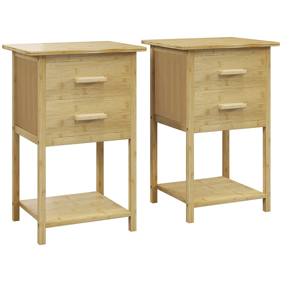 HOMCOM 2er Set Nachttisch Nachtkommode mit Schublade Ablage und Griff für Schlafzimmer Wohnzimmer Natur 40 x 34 x 60 cm   Aosom.de von HOMCOM