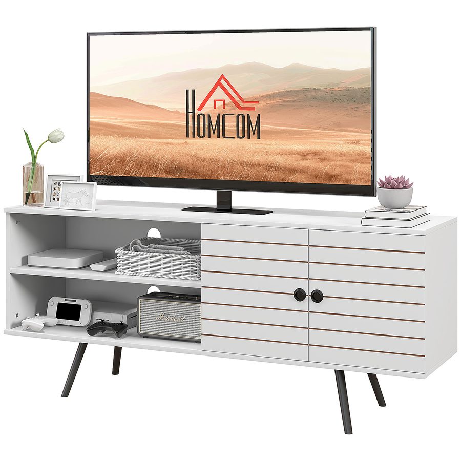 HOMCOM TV-Möbel TV-Bank TV-Möbel für Fernseher bis zu 65 Zoll mit 2 offenen Fächern und 1 verstellbarem Regal 145x38x65 cm Weiß   Aosom von HOMCOM