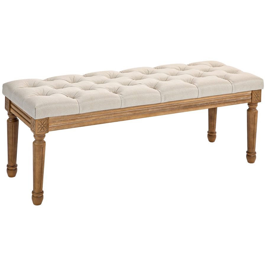 HOMCOM Sitzbank, Polsterbank mit Leinenoptik, Holzbeine, Bettbank für Schlafzimmer, Wohnzimmer, Flur, 120 x 41 x 48 cm, Creme   Aosom von HOMCOM