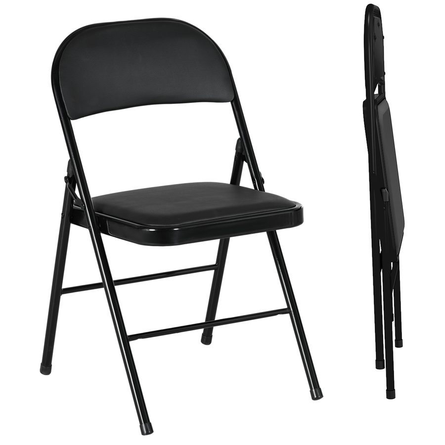 HOMCOM Klappstühle 2er-Set Tragbare Bürostühle mit Kissen aus Kunstleder Schwarz, Faltstuhl für Büro Empfang Wartezimmer, Stahlbeine   Aosom.de von HOMCOM