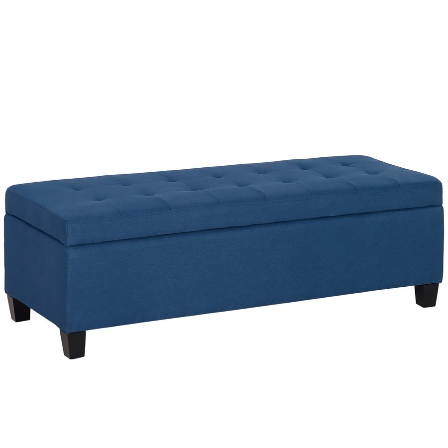 HOMCOM Sitzbank, Polsterbank mit Stauraum, Bettbank mit Deckel, Leinenoptik, Truhenbank, Aufbewahrungsbank für Wohnzimmer, Schlafzimmer, Blau, 125 x 49 x 41,5 cm   Aosom von HOMCOM