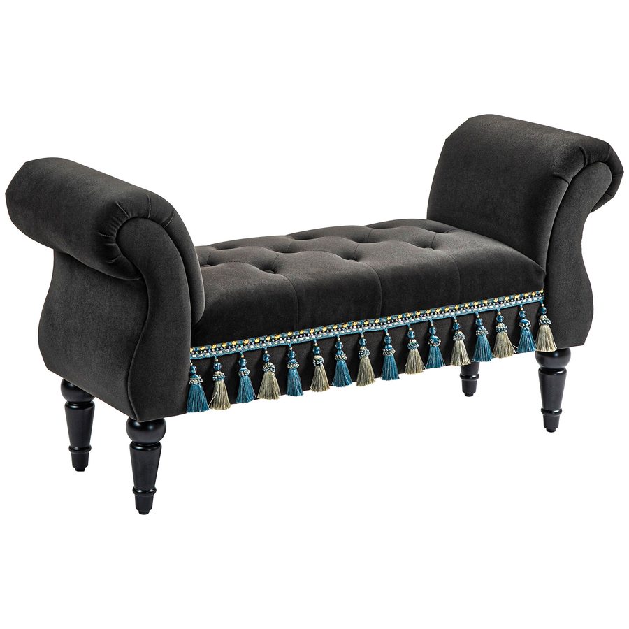 HOMCOM Polsterbank Schlafzimmer, mit Stauraum, Armlehne, Holzbeine, Vintage-Design, Samtoptik, Belastbarkeit 150 kg, 117x4 x58cm, Dunkelgrau  Aosom von HOMCOM