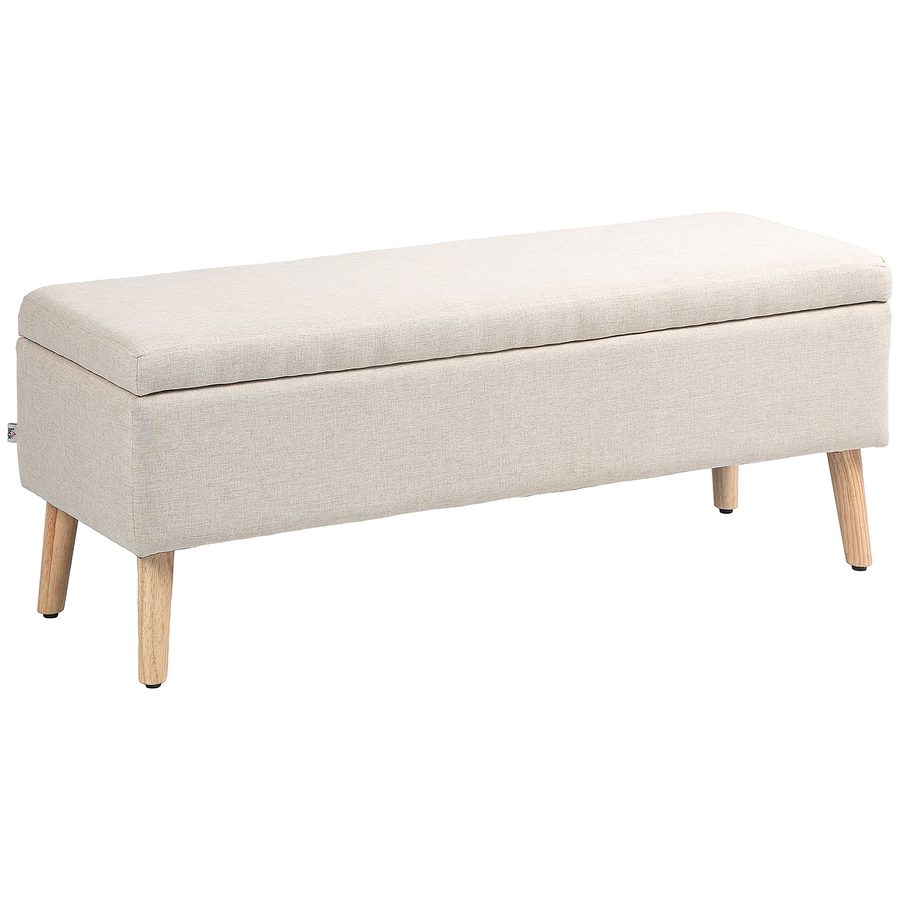 HOMCOM Sitzbank Polsterbank mit Stauraum 110 x 39 x 45 cm in Beige mit Leinenoptik für Flur Schlafzimmer Wohnzimmer aus Gummiholz   Aosom.de von HOMCOM