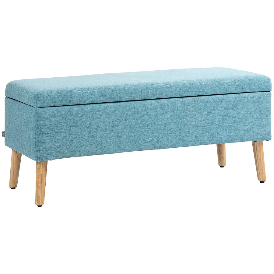 HOMCOM Sitzbank Polsterbank mit Stauraum Bettbank mit Leinenoptik für Flur Schlafzimmer Wohnzimmer Gummiholz Blau 110 x 39 x 45 cm   Aosom von HOMCOM