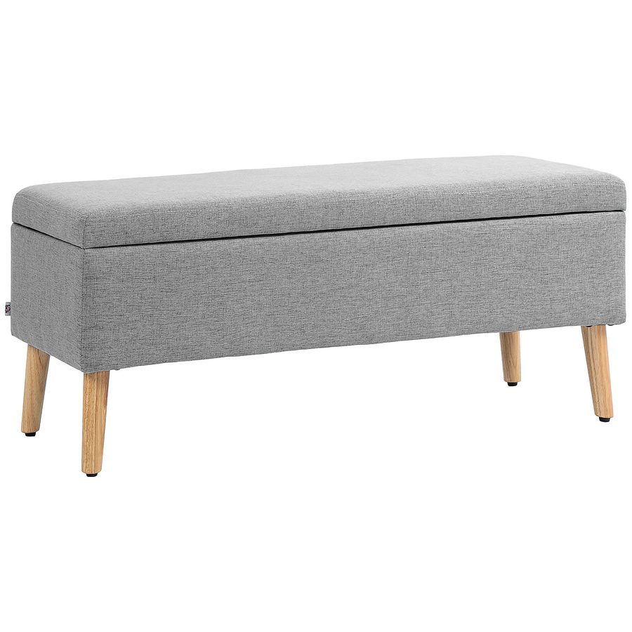 HOMCOM Sitzbank Polsterbank mit Stauraum 110 x 39 x 45 cm in Grau mit Leinenoptik für Flur Schlafzimmer Wohnzimmer aus Gummiholz   Aosom.de von HOMCOM