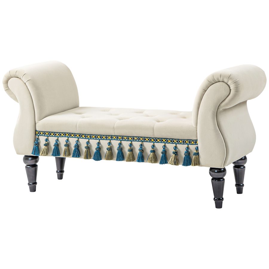 HOMCOM Polsterbank Schlafzimmer mit Armlehne, Vintage-Design in Samtoptik, Holzbeine, Belastbarkeit 150 kg, 117x40x58 cm, Beige   Aosom.de von HOMCOM