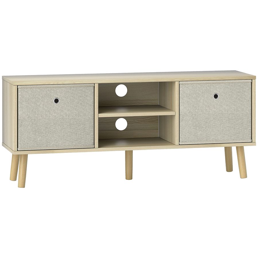 HOMCOM TV-Möbel, TV-Tisch mit 2 Stoffschubladen, 2 offenen Ablagen, Kabeldurchlässen, für Fernseher bis 127 cm, Länge 110 cm, für Wohnzimmer, Schlafzimmer, Holz und Beige   Aosom von HOMCOM