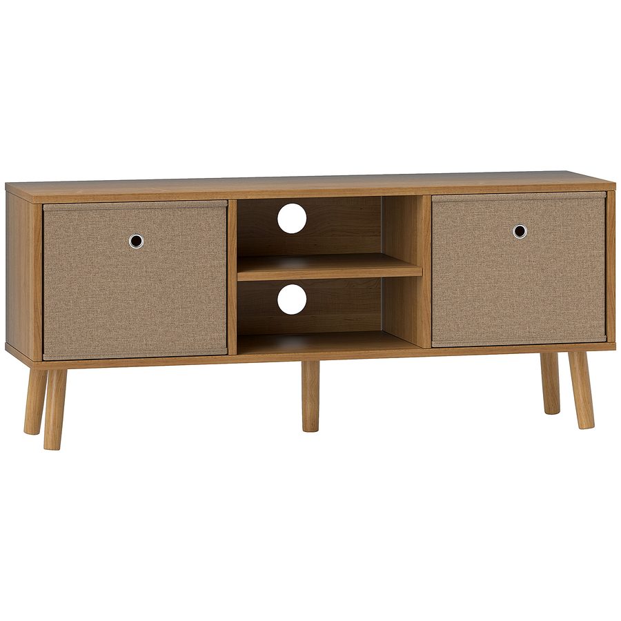 HOMCOM TV-Möbel, TV-Tisch mit 2 Stoffschubladen, 2 offenen Fächern, Kabeldurchführungen, für Fernseher bis 127 cm, Länge 110 cm, für Wohnzimmer, Schlafzimmer, Holz und Hellbraun   Aosom von HOMCOM