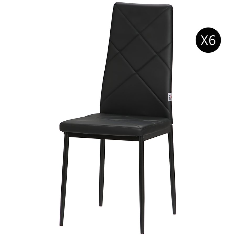 HOMCOM Set 6 Esszimmerstühle mit Hoher Rückenlehne, Küchenstühle aus Kunstleder mit Diamantsteppung, rutschfesten Fußkappen und Stahlbeinen für Wohnzimmer, 41x50x97 cm, Schwarz   Aosom von HOMCOM
