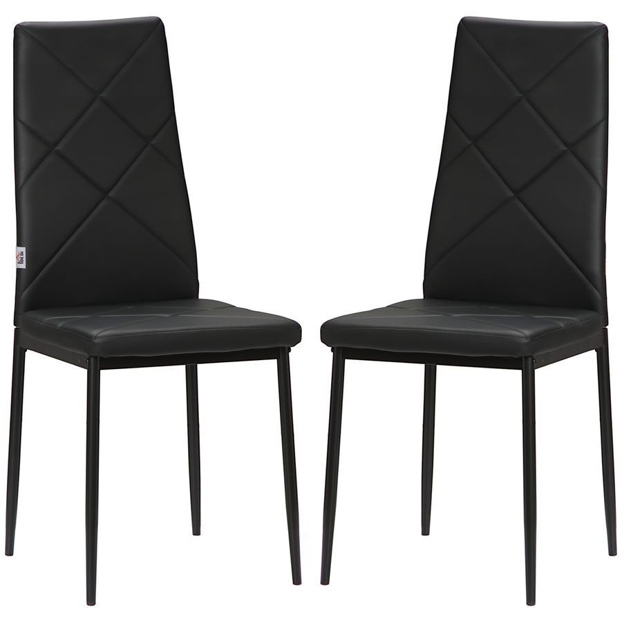 HOMCOM Set 2 Stühle Esszimmer Hoher Rückenlehne, Küchenstühle Kunstleder Diamantsteppung, Antirutschfüße und Stahlbeine für Wohnzimmer, 41x50x97 cm, Schwarz   Aosom von HOMCOM