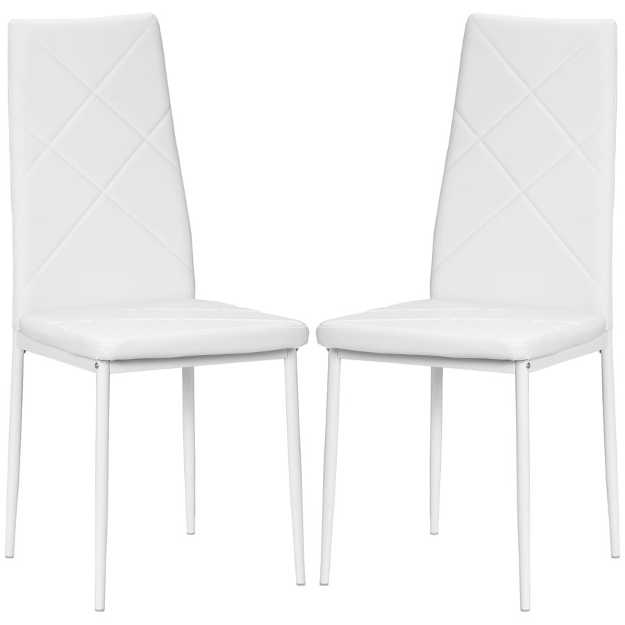 HOMCOM Set 2 Esszimmerstühle mit hoher Rückenlehne, Küchenstühle aus Kunstleder mit Diamantsteppung, rutschfeste Fußkappen und Stahlbeine für Wohnzimmer, 41x50x97 cm, Weiß   Aosom von HOMCOM