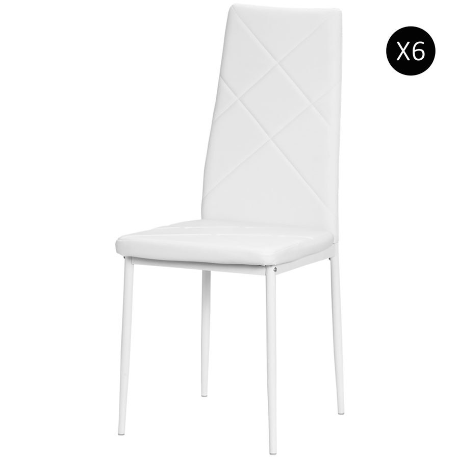 HOMCOM Set 6 Esszimmerstühle mit hoher Rückenlehne, Gepolsterte Küchenstühle aus Kunstleder mit Diamantsteppung, rutschfeste Fußkappen und Beine aus Stahl für Wohnzimmer, 41x50x97 cm, Weiß   Aosom von HOMCOM