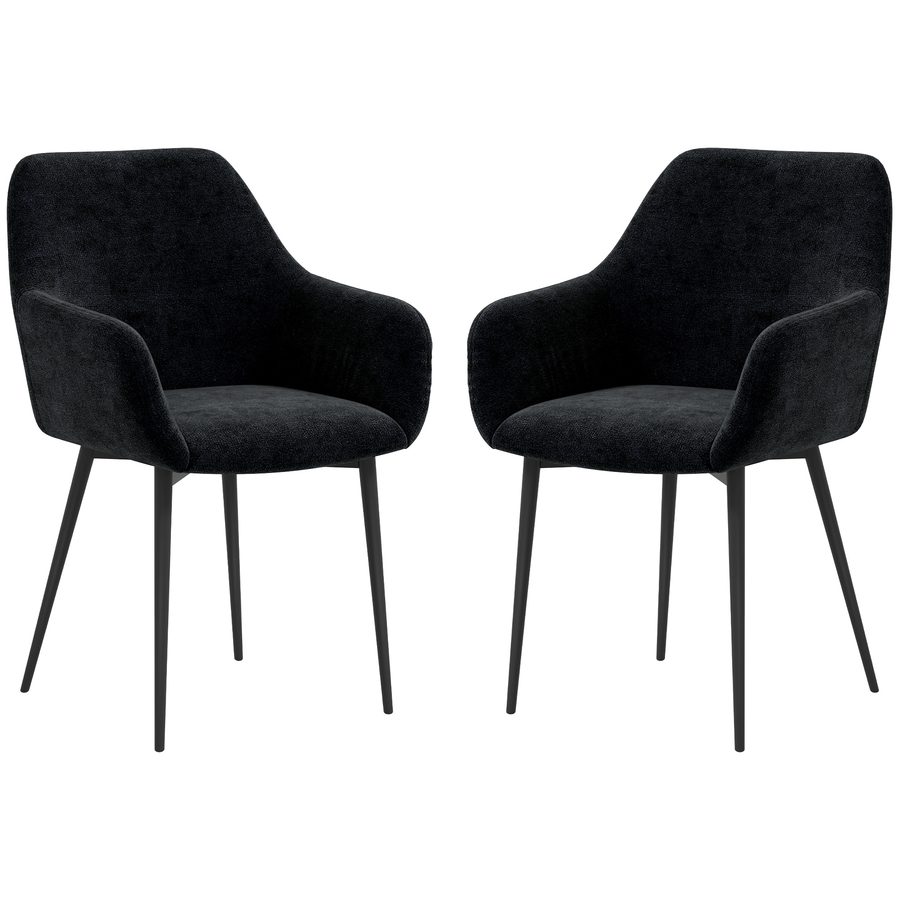 HOMCOM Set 2 Esszimmerstühle Im Nordischen Stil, Küchenstühle aus Stoff mit Armlehnen und Stahlbeinen für Wohnzimmer, 54x57x80 cm, Schwarz   Aosom von HOMCOM