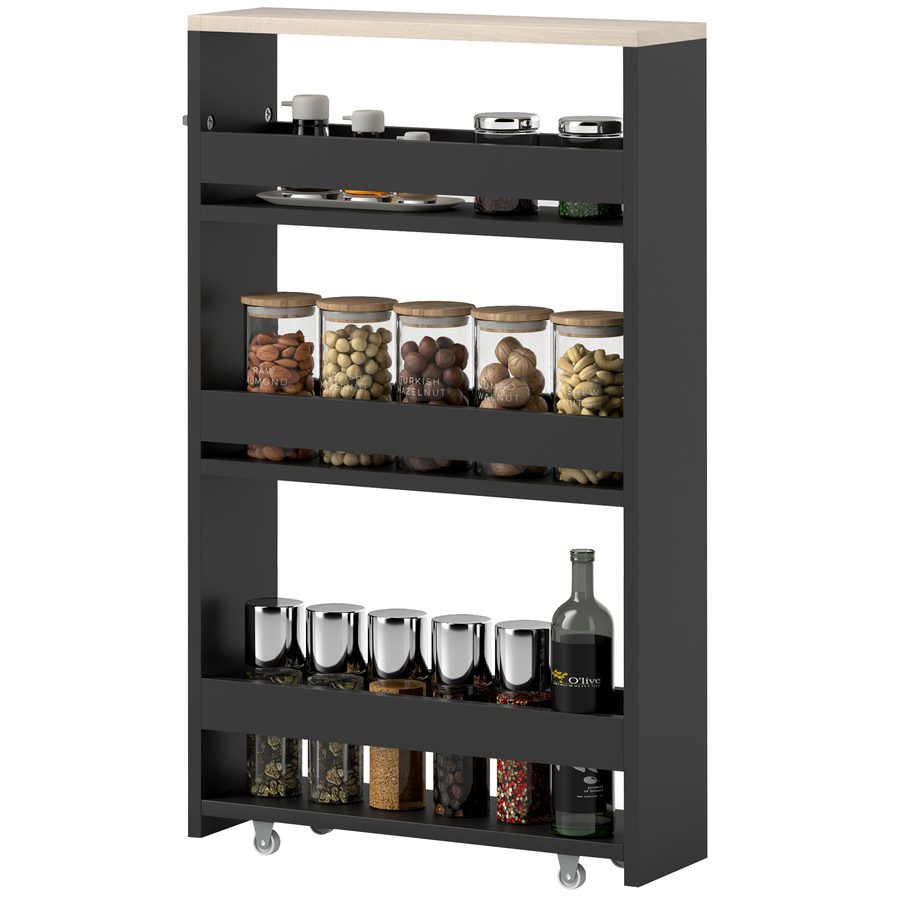 kleankin Wagen mit 3 Ebenen Aufbewahrungswagen Regal auf Rollen für schmale Küche Badezimmer Waschküche Büro mit Griff - 48 x 15 x 80 cm Schwarz   Aosom von Kleankin