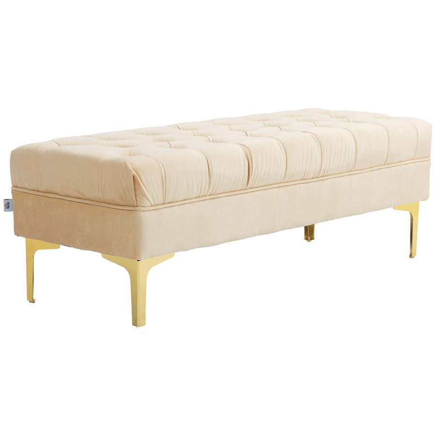 HOMCOM Bank Bankett-Kapitän am Bett klassisch-chic Maße 118L x 45B x 42H cm goldenes Metallgestell Samt Beige   Aosom von HOMCOM