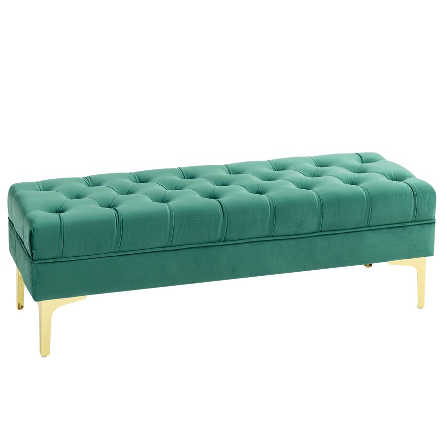 HOMCOM Bettbank mit Steppmuster, Gepolsterte Bank aus Samt mit Metallbeinen für Eingang, Flur und Wohnzimmer, 118x45x42 cm, Dunkelgrün   Aosom von HOMCOM