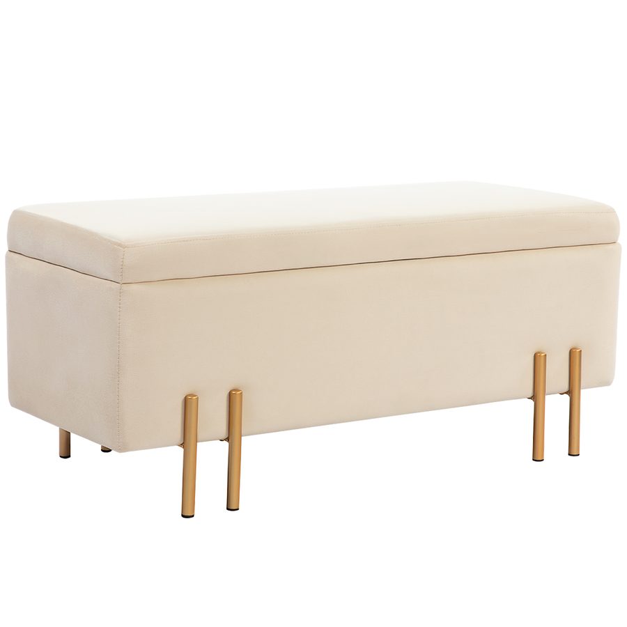 HOMCOM Sitzbank mit Stauraum Polsterbank mit Samtoptik, Sitztruhe mit Holzbeine, Truhenbank für Wohnzimmer Schlafzimmer Flur 100 x 40 x 42 cm, Beige   Aosom von HOMCOM