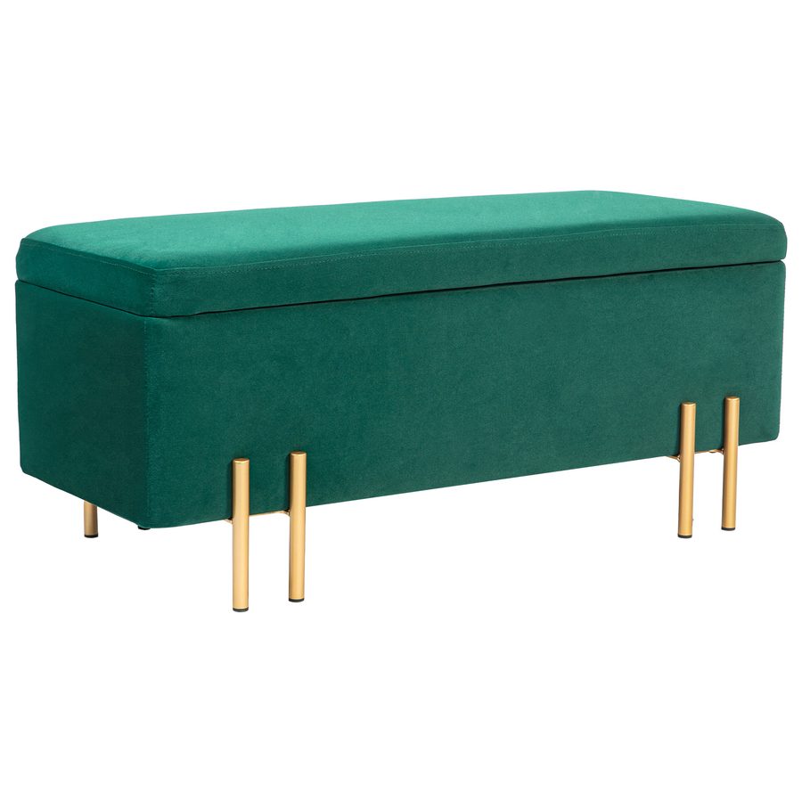 HOMCOM Sitzbank, Polsterbank mit Stauraum, Truhenbank, Stoff, Metall, Gummiholz, Schaumstoff, Grün, 100 x 40 x 42 cm   Aosom von HOMCOM