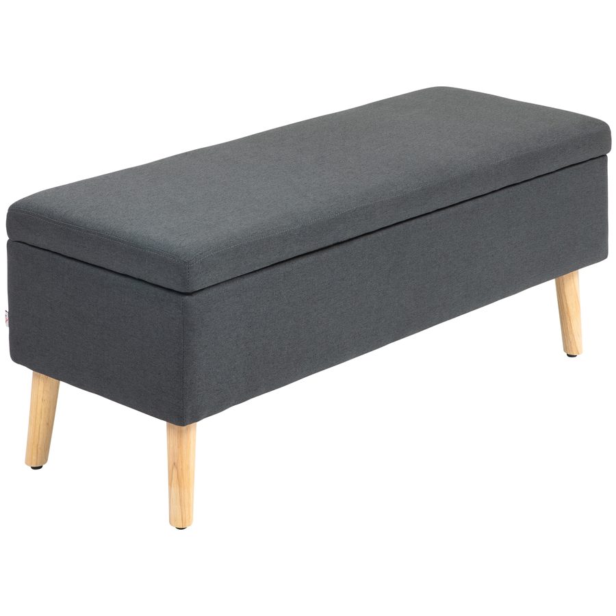 HOMCOM Sitzbank Polsterbank mit Stauraum Bettbank mit Leinenoptik für Flur Schlafzimmer Wohnzimmer Gummiholz Dunkelgrau 110 x 39 x 45 cm   Aosom von HOMCOM