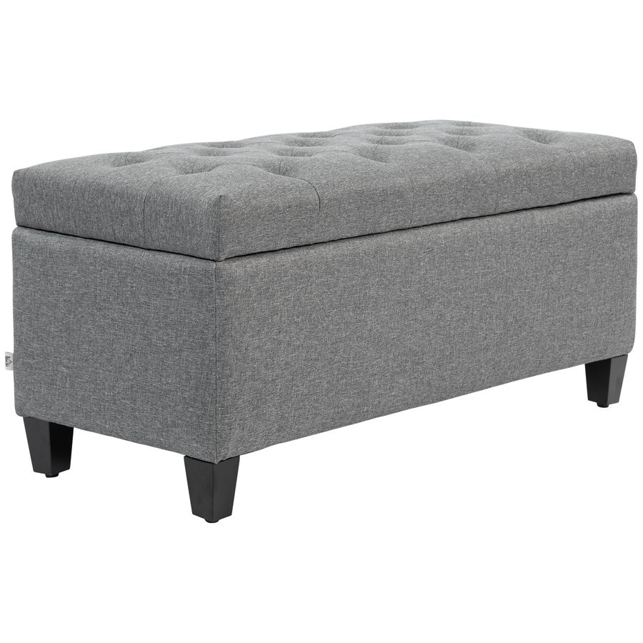 HOMCOM Sitzbank Polsterbank mit Stauraum Truhenbank Flur Schlafzimmer Wohnzimmer leinenartiges Polyester Gummiholz Hellgrau 100 x 40 x 44 cm   Aosom von HOMCOM