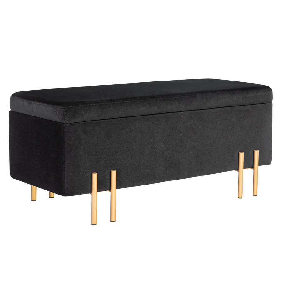 HOMCOM Sitzbank, Polsterbank mit Stauraum, Truhenbank, Stoff, Metall, Gummiholz, Schaumstoff, Schwarz, 100 x 40 x 42 cm   Aosom von HOMCOM