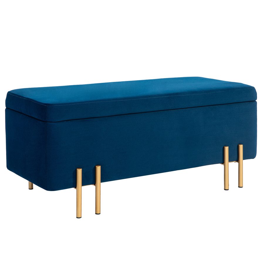 HOMCOM Sitzbank, Polsterbank mit Stauraum, Truhenbank, Stoff, Metall, Gummiholz, Schaumstoff, Dunkelblau, 100 x 40 x 42 cm   Aosom von HOMCOM