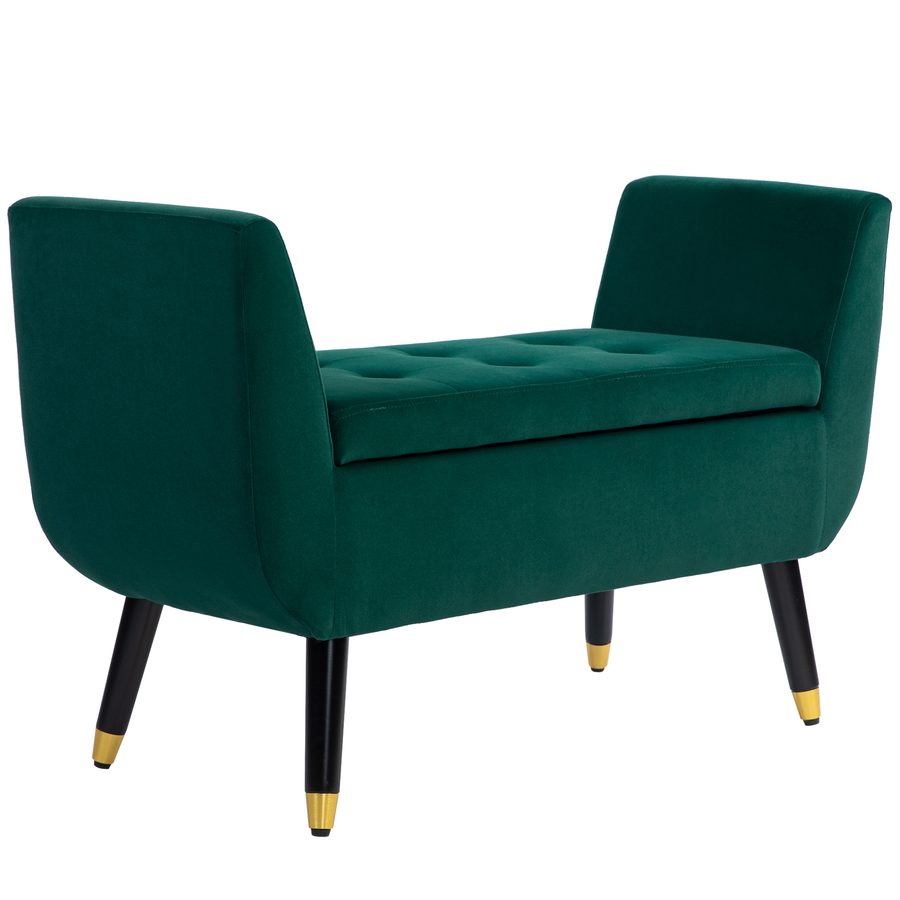 HOMCOM Luxus Sitzbank Polsterbank mit Stauraum Armlehnen Truhenbank Samtartiges Polyester Gummiholz Grün 107 x 42 x 65 cm   Aosom von HOMCOM