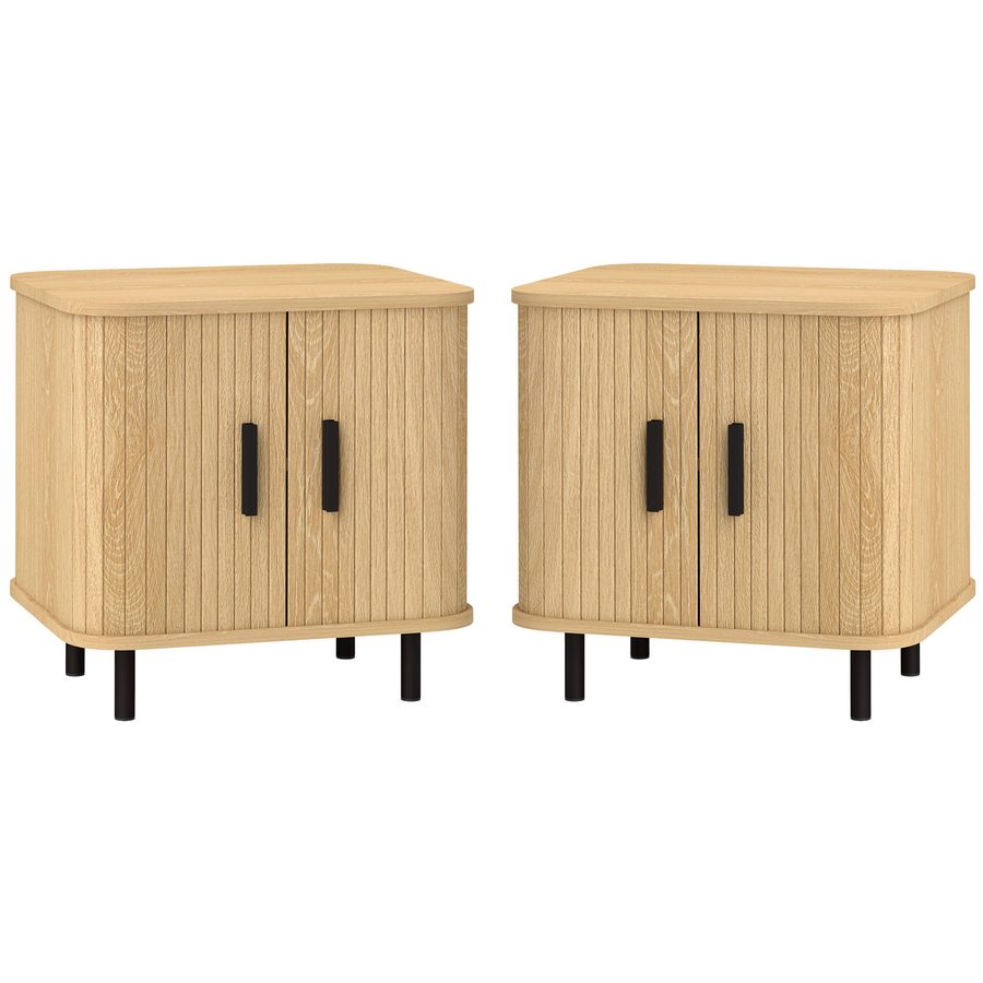 HOMCOM Set 2 Nachttische im skandinavischen Stil mit 2-stufigem Regal und Rolladenfront, Nachttische aus Holz und Stahl, 48x40x48 cm, Eiche   Aosom von HOMCOM