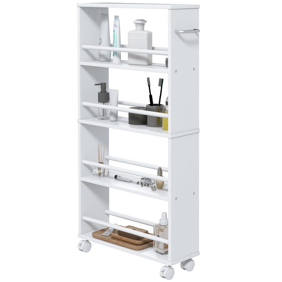 HOMCOM Rollwagen, Schmaler Servierwagen mit 4 Etagen, Griffe, Aufbewahrungswagen für Küche, Wohnzimmer, Weiß, 45 x 15 x 91 cm   Aosom von HOMCOM