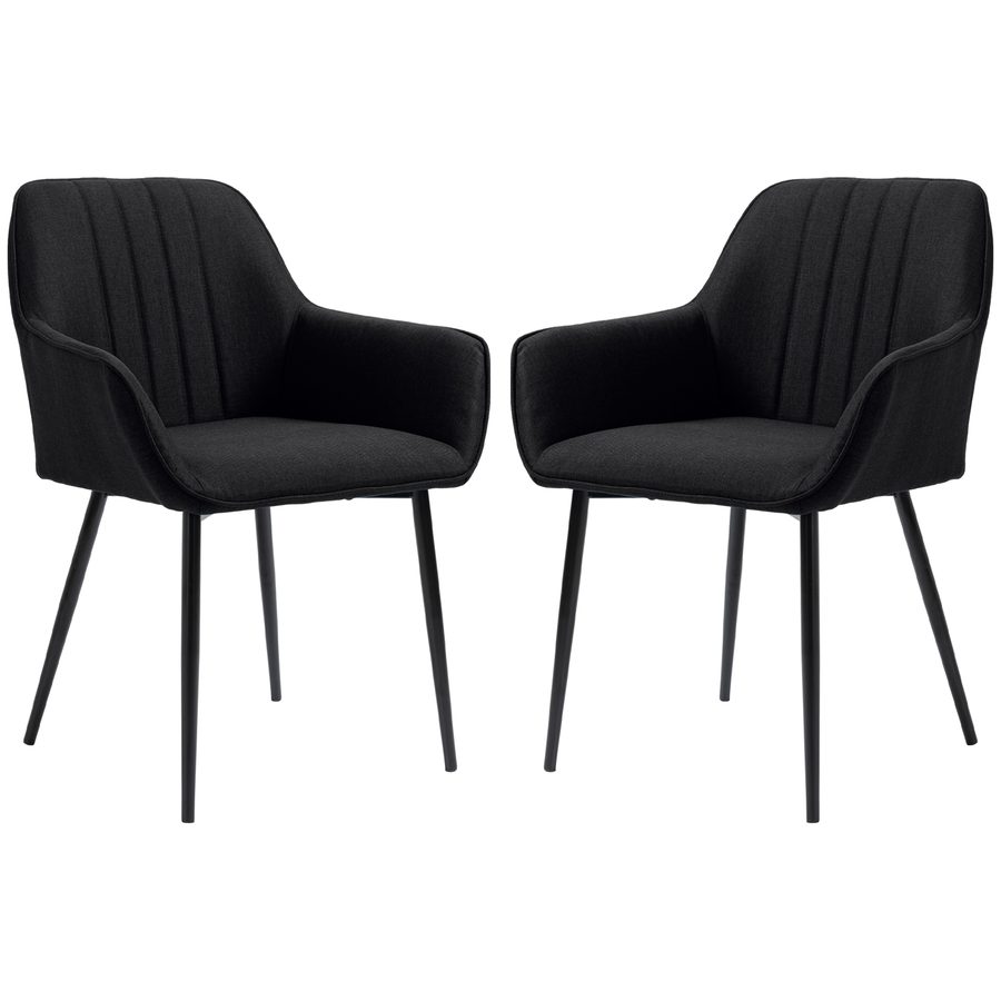 HOMCOM Esszimmerstühle Besucherstühle Design skandinavisch - Set mit 2 Stühlen - Schwarze filigrane Metallbeine - Ergonomische Sitzfläche Rückenlehne Armlehnen - Schwarzes Leinen   Aosom von HOMCOM