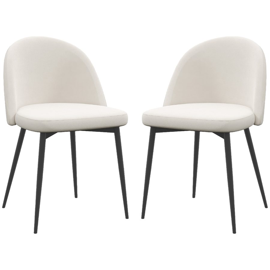 HOMCOM Set mit 2 Esszimmerstühlen, skandinavischer Küchenstuhl, gepolstert mit Samt und schlanken Metallbeinen, für Wohnzimmer, Esszimmer,crème   Aosom von HOMCOM