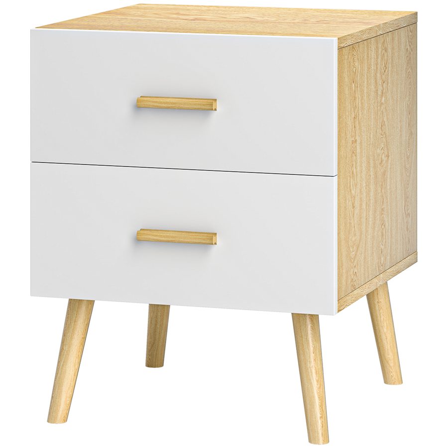 HOMCOM Nachttisch mit 2 Schubladen aus Holz, Nachttisch für Schlafzimmer, Wohnzimmer, 40x40x50 cm, Eiche   Aosom von HOMCOM