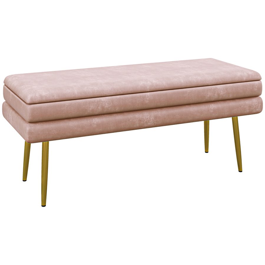 HOMCOM Sitzbank, Polsterbank mit Stauraum, Samtoptik, Bettbank mit Stahlbeine, Schuhbank, Aufbewahrungsbank für Wohnzimmer, Schlafzimmer, Rosa, 100 x 37,5 x 42 cm   Aosom von HOMCOM