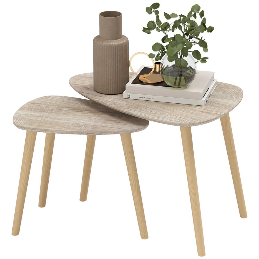 HOMCOM Set mit 2 skandinavischen Design-Nesttischen, Holzbeine und Holzplatte, naturbelassenes Aussehen   Aosom von HOMCOM