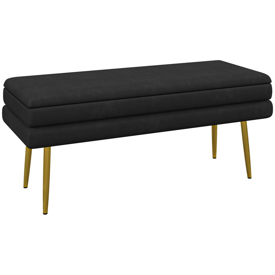 HOMCOM Sitzbank, Polsterbank mit Stauraum, Samtoptik, Bettbank mit Stahlbeine, Schuhbank, Aufbewahrungsbank für Wohnzimmer, Schlafzimmer, Schwarz, 79,5 x 37,5 x 43 cm   Aosom von HOMCOM