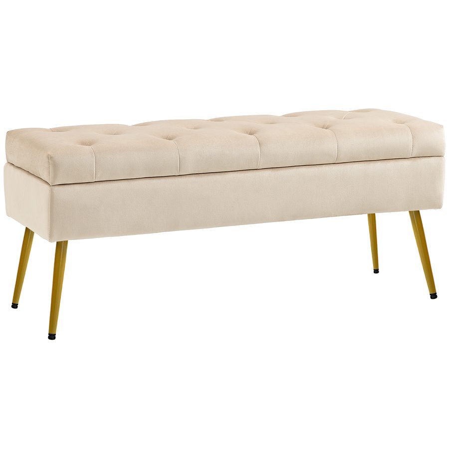 HOMCOM Sitzbank mit Stauraum, Polsterbank mit Deckel, Bettbank mit Samtoptik, für Flur Schlafzimmer Wohnzimmer, Metallrahmen 102 x 35 x 43 cm Beige   Aosom von HOMCOM