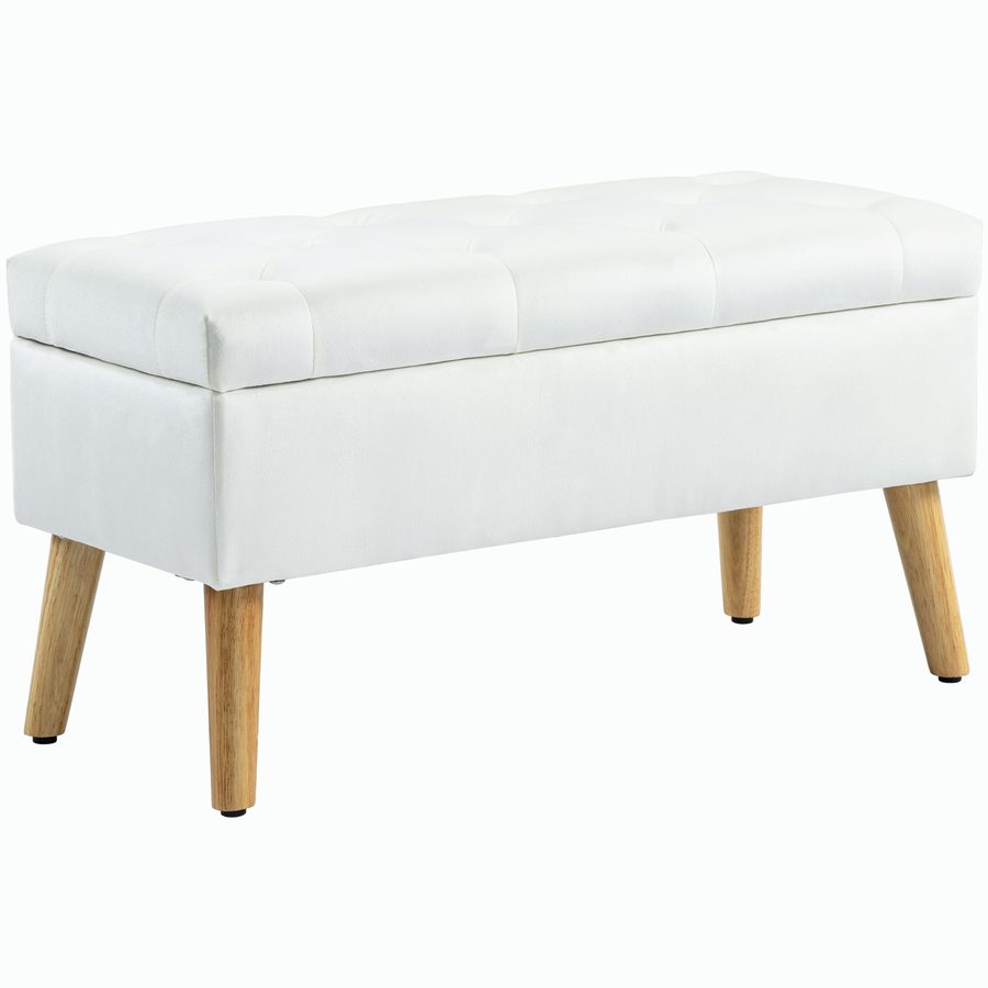 HOMCOM Sitzbank mit Stauraum, Polsterbank mit Deckel, Bettbank mit Samtoptik, für Flur Schlafzimmer Wohnzimmer, Gummiholz 102 x 35 x 43 cm Weiß   Aosom von HOMCOM