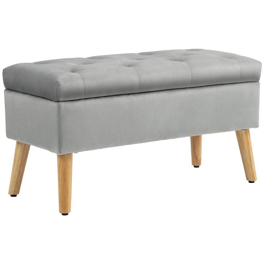 HOMCOM Sitzbank mit Stauraum, Polsterbank mit Deckel, Bettbank mit Samtoptik, für Flur Schlafzimmer Wohnzimmer, Gummiholz 102 x 35 x 43 cm Grau   Aosom von HOMCOM