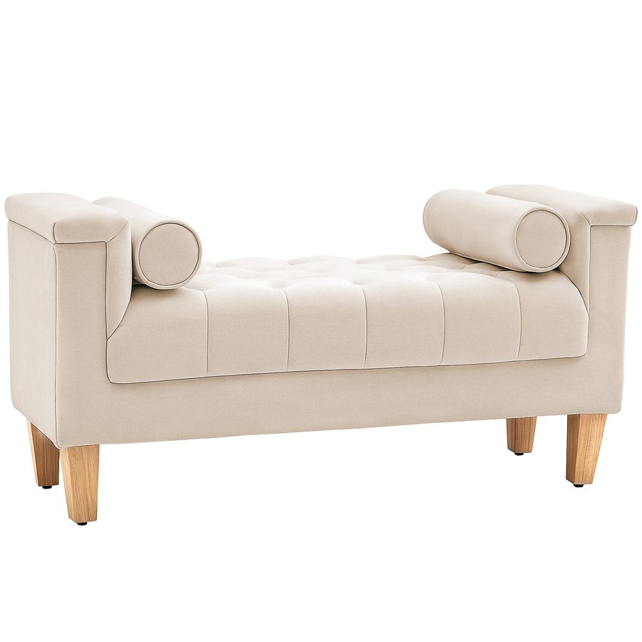 HOMCOM Sitzbank Polsterbank mit Chenille-Bezug, Armlehne Bettbank mit 2 Zylinder-Kissen, Holzrahmen, Schuhbank für Schlafzimmer, Wohnzimmer, Flur 115 x 44 x 58 cm Beige   Aosom von HOMCOM