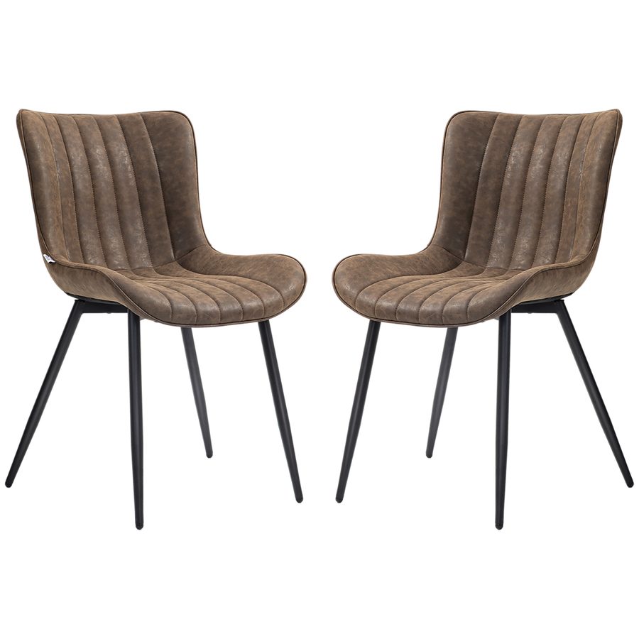 HOMCOM Set aus 2 Esszimmerstühlen, moderne Küchenstühle mit synthetischem Bezug, Knopfheftung und Metallbeinen, für Wohnzimmer, Esszimmer, Schlafzimmer, braun   Aosom von HOMCOM