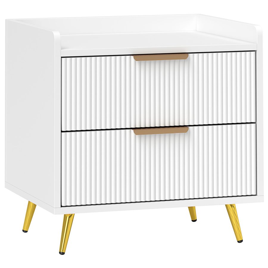 HOMCOM Nachttisch, Nachtschrank mit 2 gerillten Schubladen, goldfarbene Metallfüße, Nachtkästchen für Schlafzimmer, Wohnzimmer, 50 x 40 x 50 cm, weiß   Aosom von HOMCOM