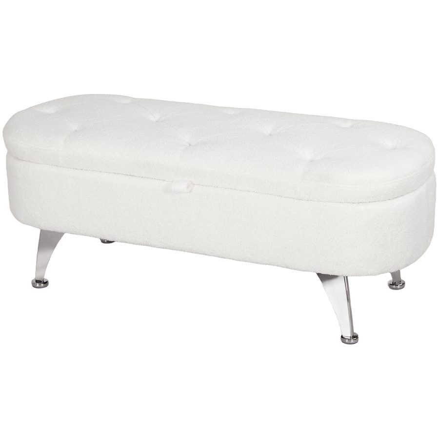 HOMCOM Sitzbank mit Stauraum, Polsterbank mit Deckel, Bettbank mit Teddysamtoptik, für Flur Schlafzimmer Wohnzimmer, Metallrahmen 114 x 47 x 46,5 cm Weiß   Aosom von HOMCOM