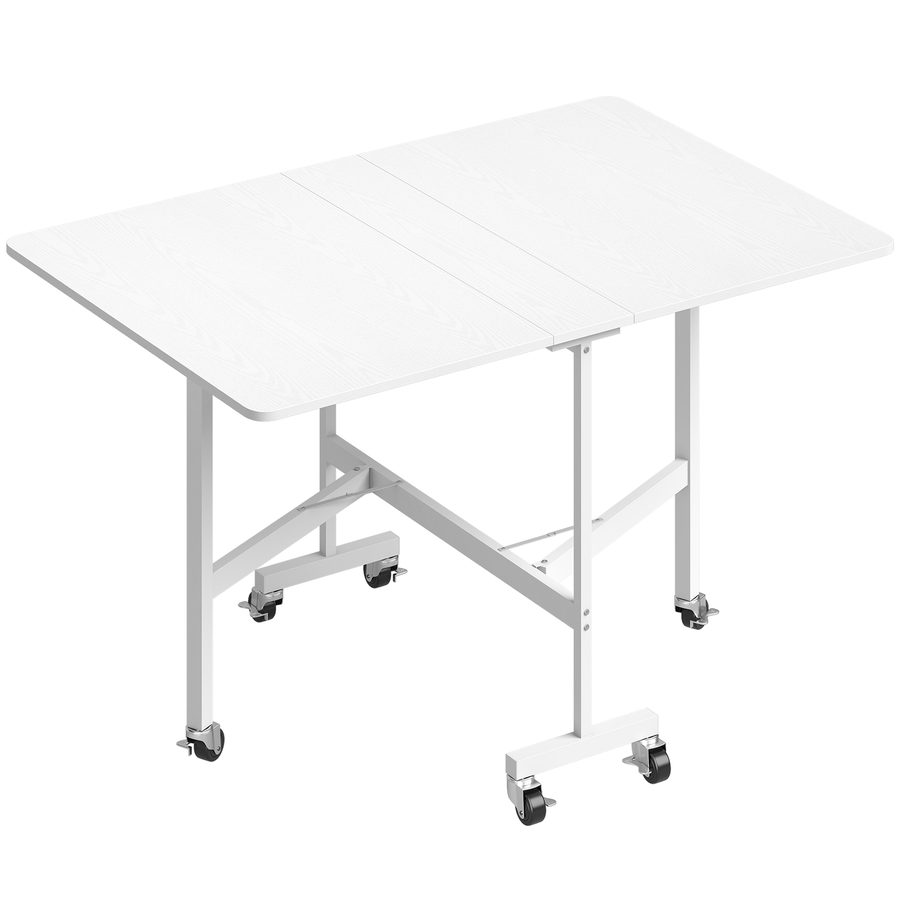 HOMCOM Klapptisch auf Rollen für 4-6 Personen 26-120 cm - Rechteckiger Küchentisch, 2 Klappen - Industrieller Stil, für kleine Räume, Esszimmer, Weiß   Aosom von HOMCOM