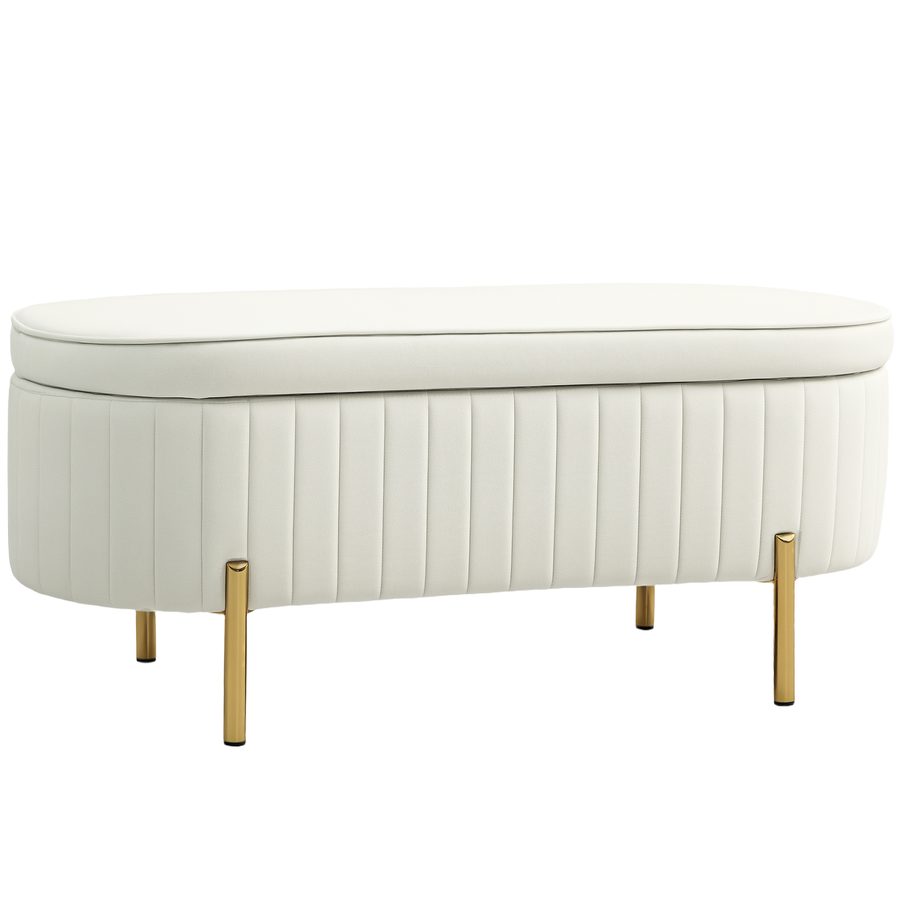 HOMCOM Sitzbank mit Stauraum Polsterbank mit Klappdeckel, Samtoptik, Bettbank Sitztruhe mit Metallbeine, Truhenbank für Flur, Wohnzimmer, Schlafzimmer 108 x 44 x 43,5 cm, Cremeweiß   Aosom von HOMCOM