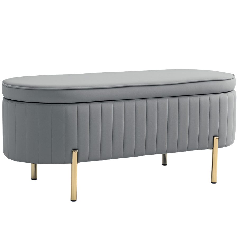 HOMCOM Sitzbank mit Stauraum Polsterbank mit Klappdeckel, Samtoptik, Bettbank Sitztruhe mit Metallbeine, Truhenbank für Flur, Wohnzimmer, Schlafzimmer 108 x 44 x 43,5 cm, Grau   Aosom von HOMCOM