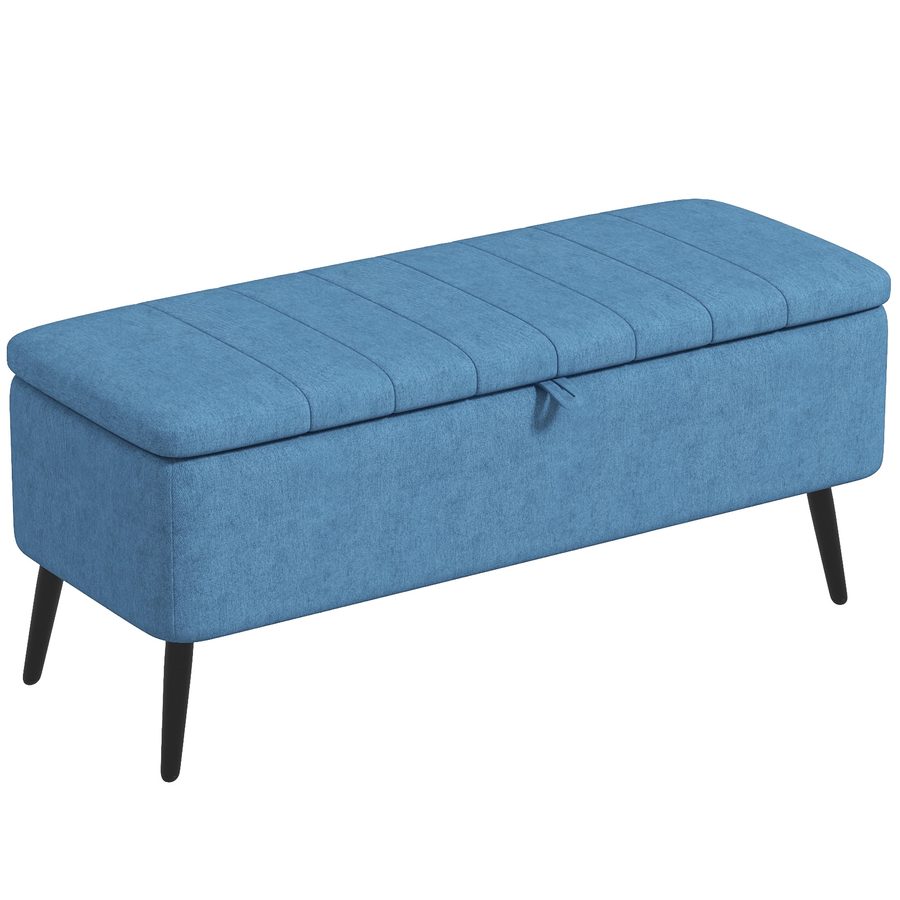 HOMCOM Rechteckige Aufbewahrungsbank mit gepolsterter Sitzfläche und Stahlbeinen, Pouf/Fußhocker aus Leinenoptik-Stoff für Schlafzimmer und Wohnzimmer, 102x40x44 cm, Dunkelblau   Aosom von HOMCOM
